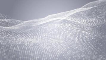 Abstract digital dynamic particle waves with light motion lights background on clean white gray background, data flow, cyber technology, big data visualization. 3D rendering. Seamless looping video
