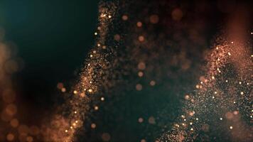 Abstract background of luxury particles with wave energy. The magic of golden glitter dots and beautiful bokeh on a stylish background. Seamless loop 4k video