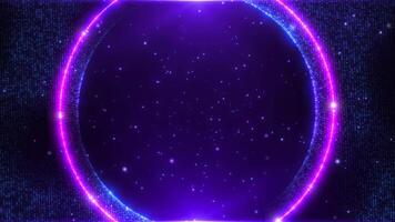 Abstract neon round particles frame. Beautiful flying glowing glitter particles or bokeh. A sphere emitting light particles. Seamless looping 4k . video