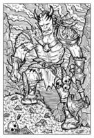 Orc, troll or goblin. Hand drawn engraved fantasy illustration. Mythology and fairy tale character vector