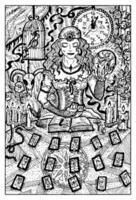 Fortune Teller. Hand drawn engraved fantasy illustration, mythology and fairy tale character vector