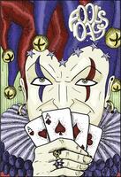 Colorful engraved card with Joker and text for Fools Day vector