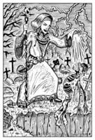 Necromancer or warlock. Hand drawn engraved fantasy illustration. Mythology and fairy tale character vector