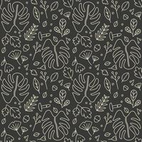 monochrome leaf plant doodle pattern vector
