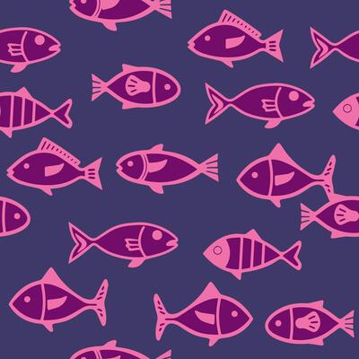 Hand drawn doodle seamless pattern fish