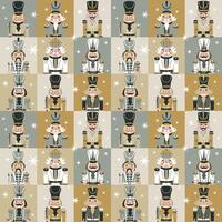 Seamless Christmas Pattern with Nutcrackers portrait on a square checkered background New year illustration. vector
