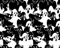 Seamless pattern of different white and black ghosts vector