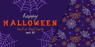 Halloween party template for invitations or greeting cards with handwritten text, spiders and spider webs vector