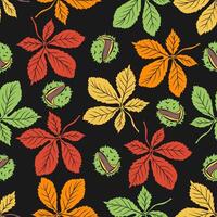 Seamless pattern with chestnuts and chestnut leaves vector