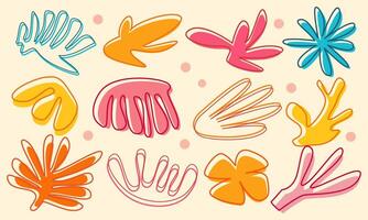 Abstract doodle collection. Basic shapes with outlline, random art, childish, floral, colorful decorative art. vector