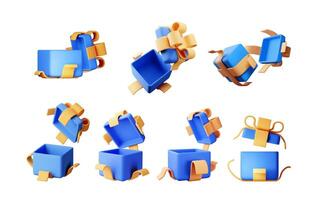 3D open gift box set isolated. Render collection of colorful box. vector