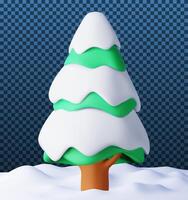 3D christmas background. Render christmas tree in snow. Winter landscape with fir tree and snowing. vector