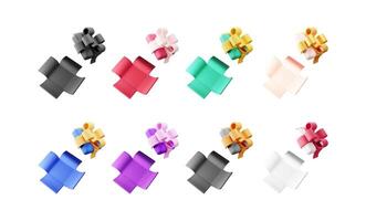 3D open gift box set. Render collection of colorful wrapped box. Christmas, new year, sale, shopping. Present box with bows ribbons. vector