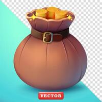 Pouch filled with shiny gold coins, 3d. Suitable for financial, business and design elements vector