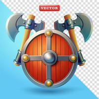 Medieval shield and axe, 3d. Suitable for games and design elements vector