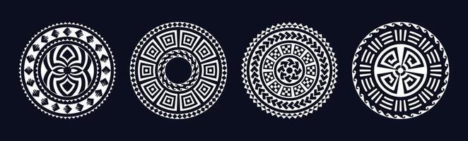 Tribal circle set in Maori Style, Tribal mandala art, Abstract circular geometric design in Polynesian and Hawaiian styles vector