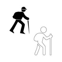 Icon of a person walking using a stick. vector