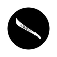 Sharp machete icon, with a black circle background. vector