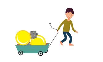 llustration of businessman pulling a trolley with a big Lightbulb vector