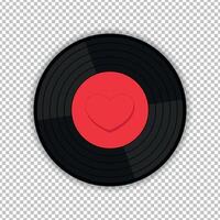 Vinyl record disk with decorated with a heart. Retro vintage emblem of music lover in flat design vector