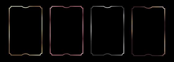 Minimalistic geometric frames in metallic colors. Golden, silver, bronze and pink square frame borders for invitation cards of wedding vector