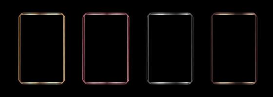 Set of minimalistic geometric frames in metallic colors. Golden, silver, bronze and pink square frame borders for invitation cards of wedding vector