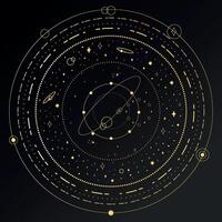 Abstract golden celestial background with orbits and stars vector