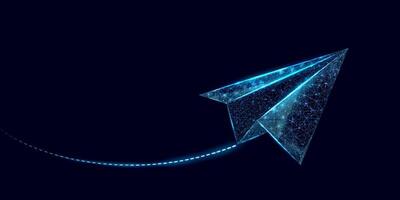 Polygonal paper plane. Business startup, innovation, growth, travel, way forward freedom concept. Wireframe low poly plane. vector
