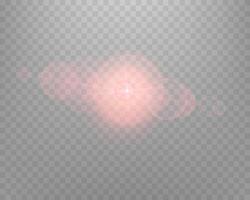 Red sunlight lens flare, sun flash with rays and spotlight. Glowing burst explosion vector