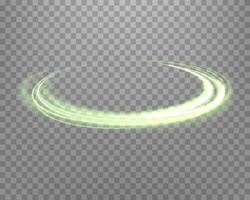 Glowing green magic rings. Dynamic orbital flare halo ring. Neon realistic energy swoosh swirl. Abstract light effect vector