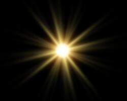 Sunlight lens flare, sun flash with rays and spotlight. Gold glowing burst explosion vector
