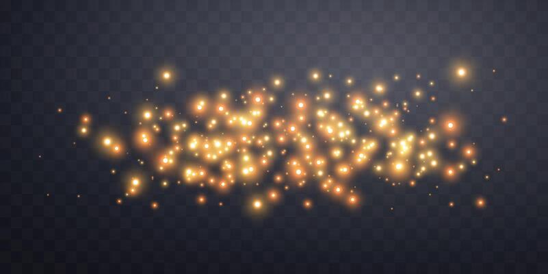 Orange glittering dots, particles, stars magic sparks. Glow flare light effect. Gold luminous points.