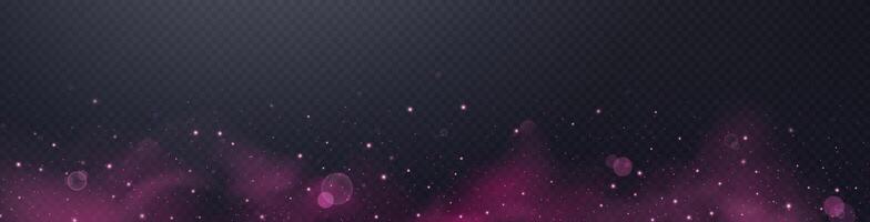 Pink glittering dots, particles, stars, magic sparks with smoke. Glow flare light effect. Pink luminous points in fog. vector
