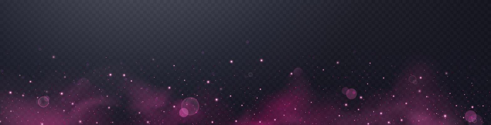 Pink glittering dots, particles, stars, magic sparks with smoke. Glow flare light effect. Pink luminous points in fog.