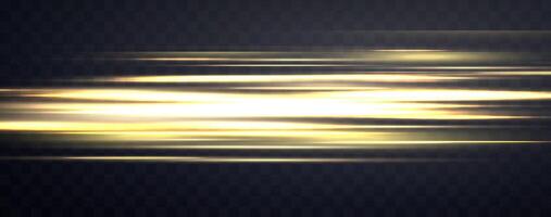 Speed rays, velocity light neon flow, zoom in motion effect, gold glow speed lines, colorful light trails, stripes. vector