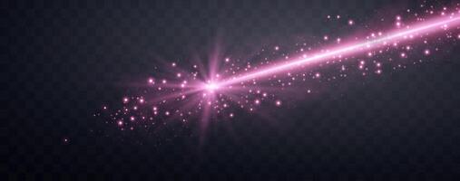 Pink horizontal laser beam. Neon line, presentation pointer. Pink glow flare light effect. vector