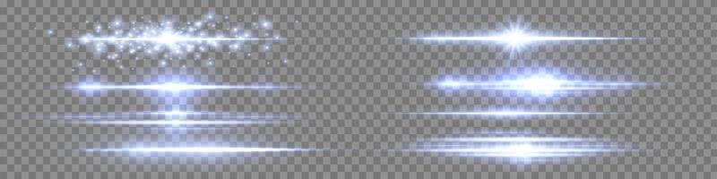 Blue lensflares set. Light flash with rays or blue spotlight. Glow flare light effect. vector