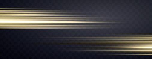 Speed rays, velocity light neon flow, zoom in motion effect, gold glow speed lines, colorful light trails, stripes. vector