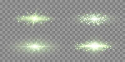 Green lens flares set. Sun flash with rays spotlight and bokeh. Green glow flare light effect. vector