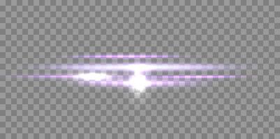 Purple horizontal lensflare and particles. Light flash with rays or violet spotlight and sparkles. Glow flare light effect. vector