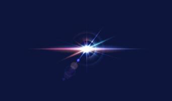 Bright light flash burst realistic illustration. Sparkling star in open space 3d element on dark blue background. Fantasy art design vector