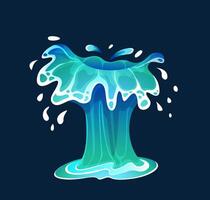 Fountain jet splash color icon on dark background. Powerful water geyser burst. Splashing aqua sprays cartoon illustration for design vector
