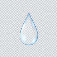 Falling transparent water drop realistic illustration set. Clear liquid dripping down. Single tear 3d design on transparent background vector