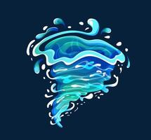 Water whirlpool color icon on dark background. Swirling liquid flow with drops. Aqua vortex cartoon illustration for design project vector