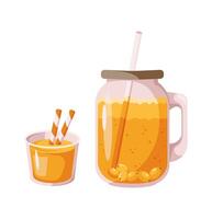 Delicious vitamin sea buckthorn tea color illustration. Aging slowing and immunity booster product 2d objects on white background vector