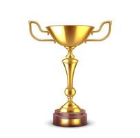 Shimmering golden cup realistic illustration. Traditional bowl reward prepared for competition winner 3d object on white background vector