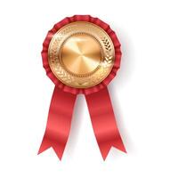Gold medal badge for product quality realistic illustration. Business achievement reward with mockup 3d object on white background vector