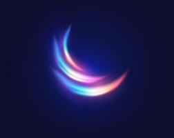 Rainbow light flash realistic illustration. Semi-circle glowing sparks overlay 3d element on black background. Physics science template vector