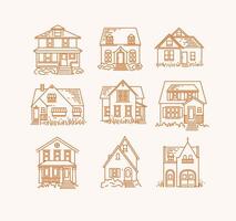 Set of house different forms icons drawing in flat style on beige background vector