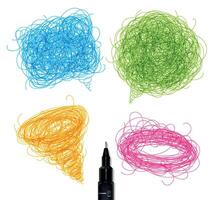 Pen drawing tangle elements chat oval tornado with different inscriptions drawing with color ink on paper background vector